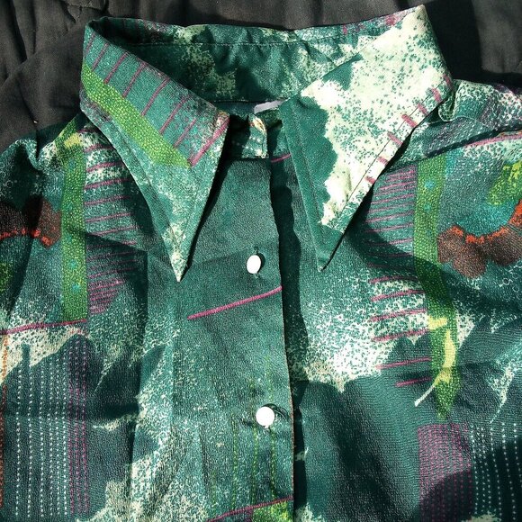 Vintage 70s Abstract Geometric Polyester Disco Shirt - Picture 1 of 5
